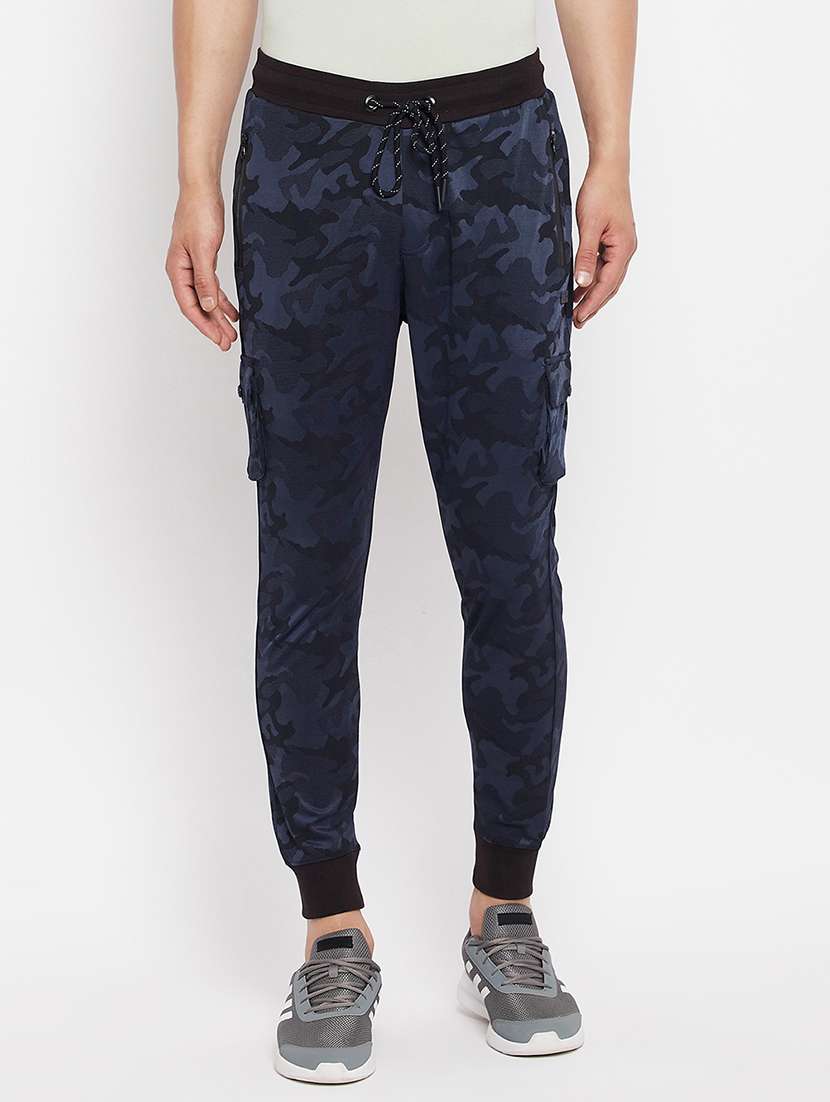 dark blue printed joggers track pant