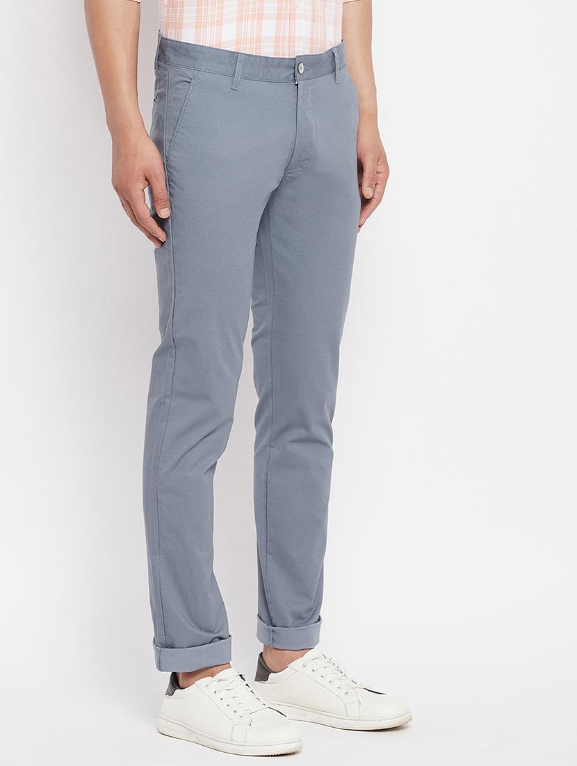 blue solid flat front casual trouser - 18409454 - Standard Image - 1