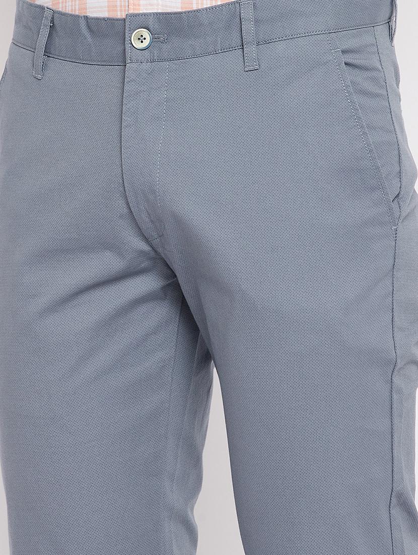 blue solid flat front casual trouser - 18409454 - Standard Image - 4