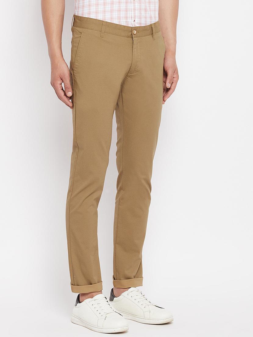brown solid flat front casual trouser - 18409456 - Standard Image - 1