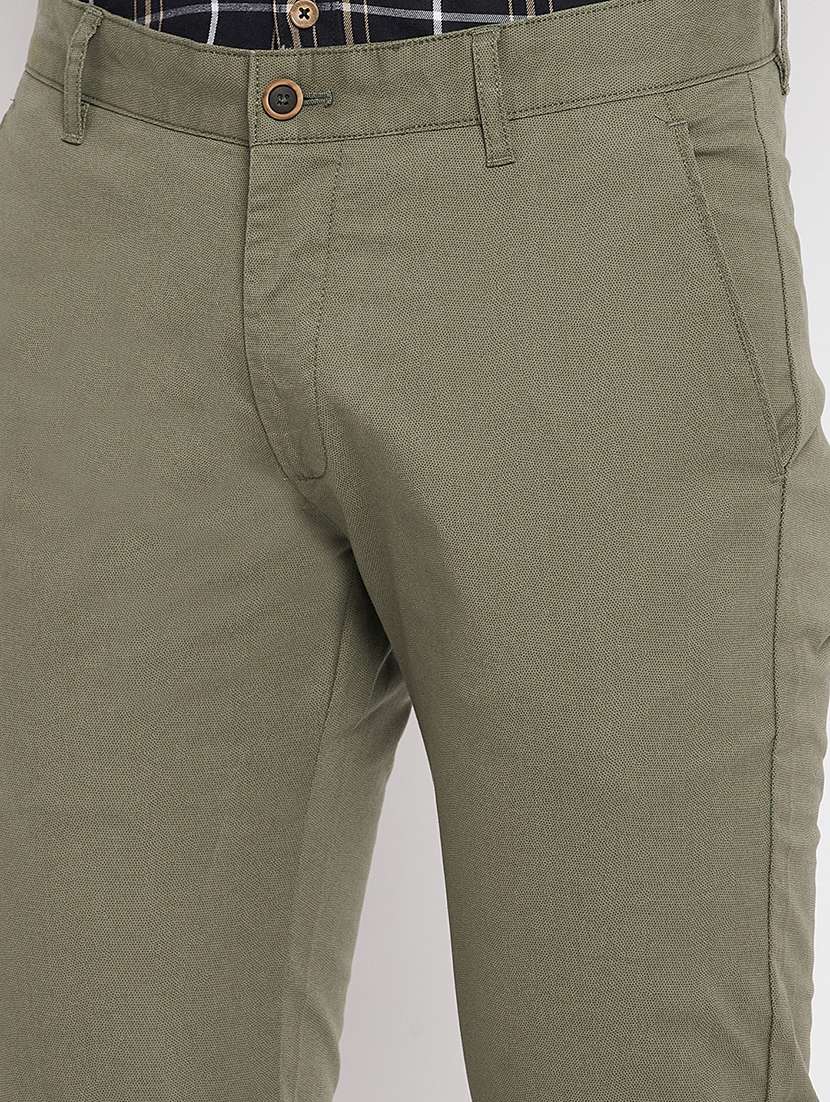 green solid flat front casual trouser - 18409458 -  Standard Image - 4
