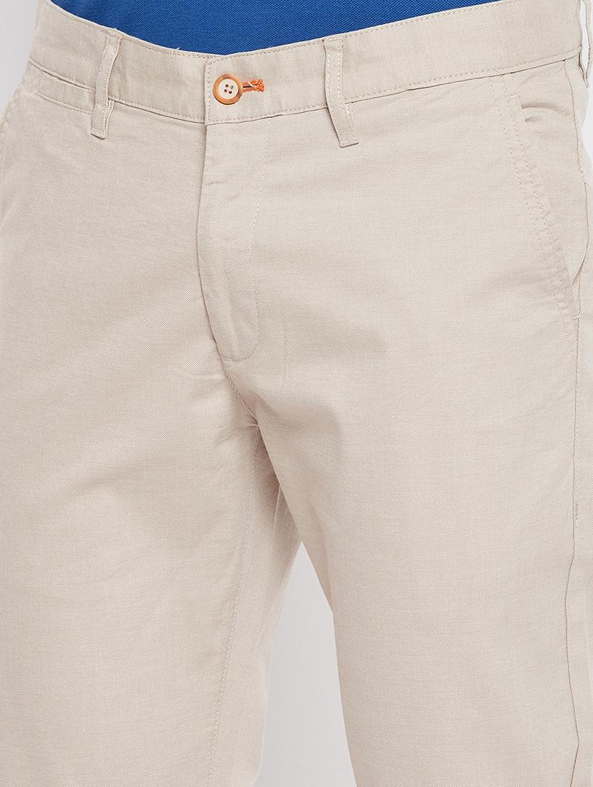 beige solid flat front casual trouser - 18409459 - Standard Image - 4
