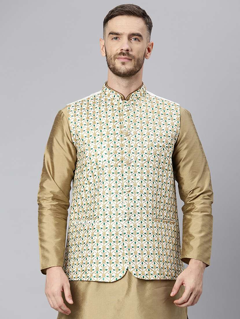 white embroidered nehru jacket