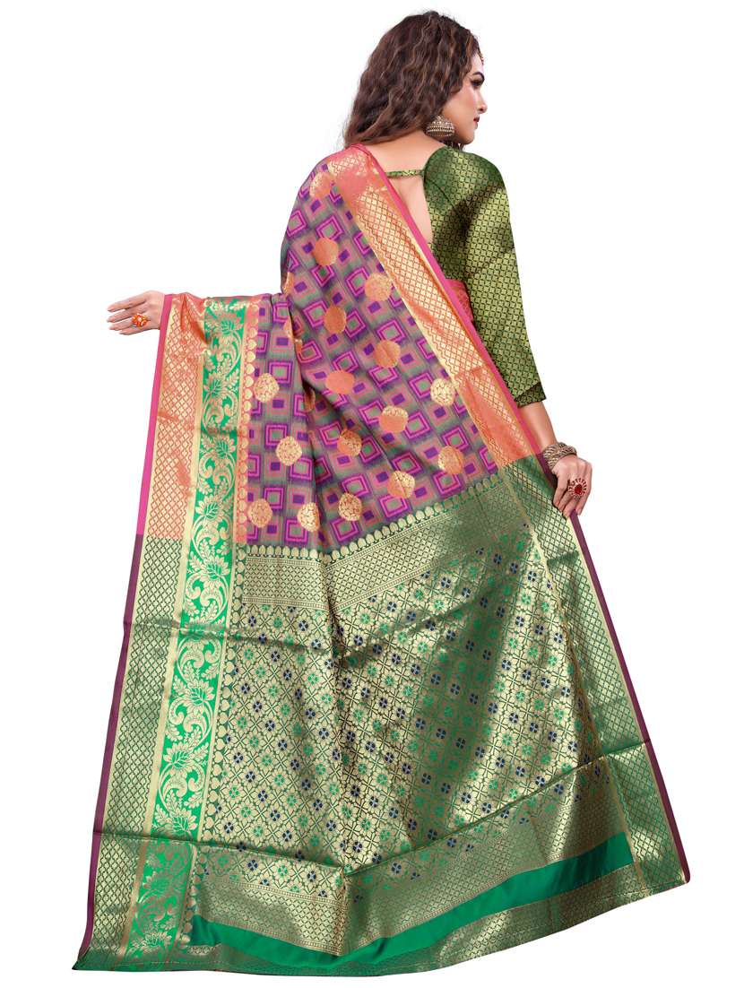 peach cotton silk saree with blouse - 18409802 -  Standard Image - 1