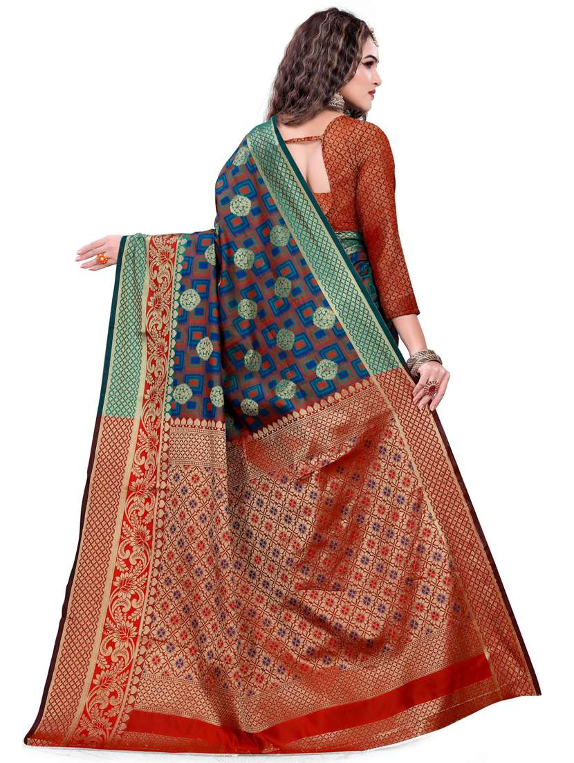 turquoise cotton silk saree - 18409803 -  Standard Image - 1