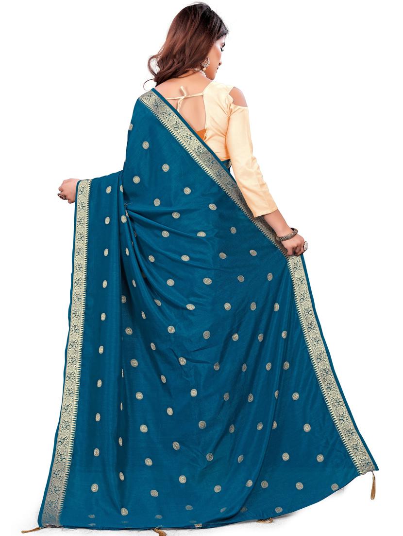 turquoise art silk saree with blouse - 18409805 -  Standard Image - 1