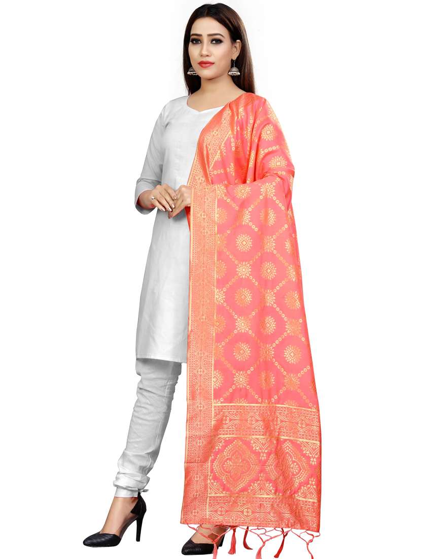 peach silk blend dupatta - 18409828 -  Standard Image - 1