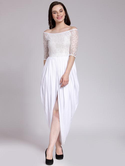 women white self design off shoulder dress - 18410112 - Standard Image - 0
