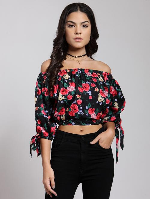 off shoulder floral crop top - 18410135 -  Standard Image - 0