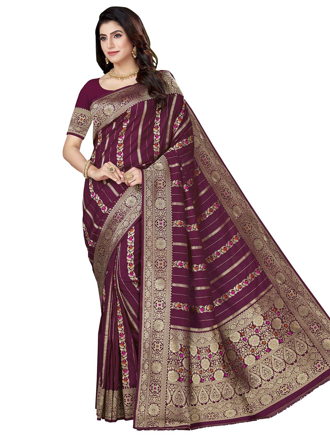 purple art silk saree with blouse