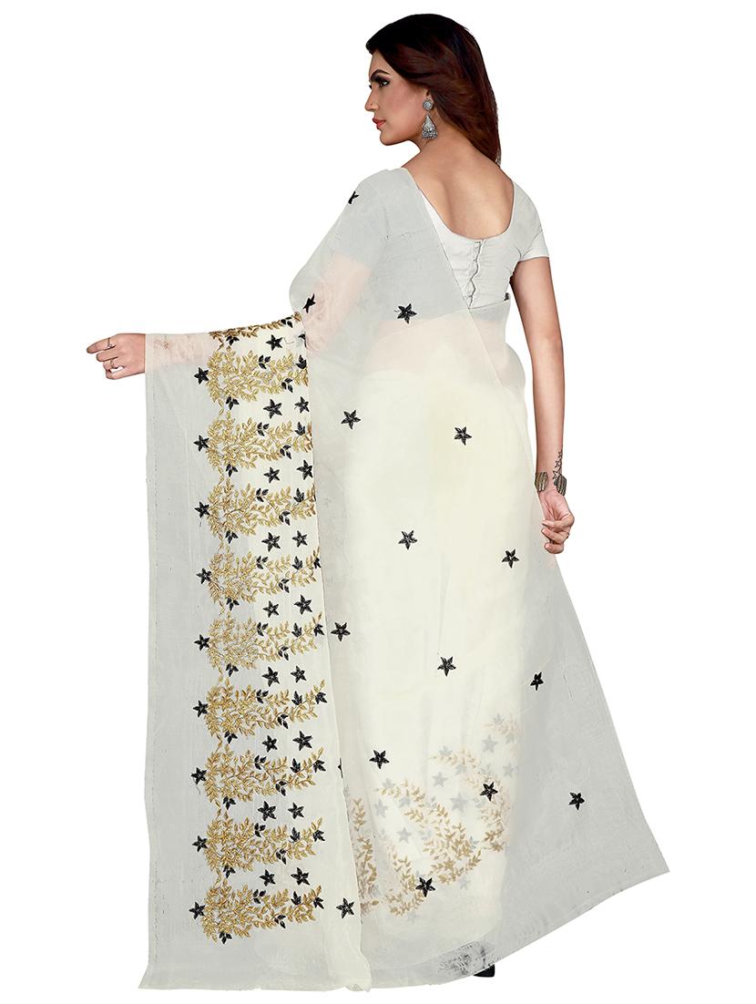 off-white embroidered saree with blouse - 18410726 - Standard Image - 1