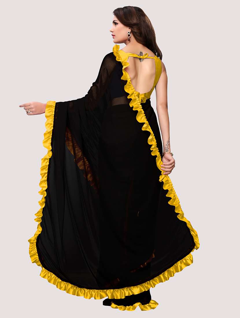 yellow plain saree - 18411006 - Standard Image - 1