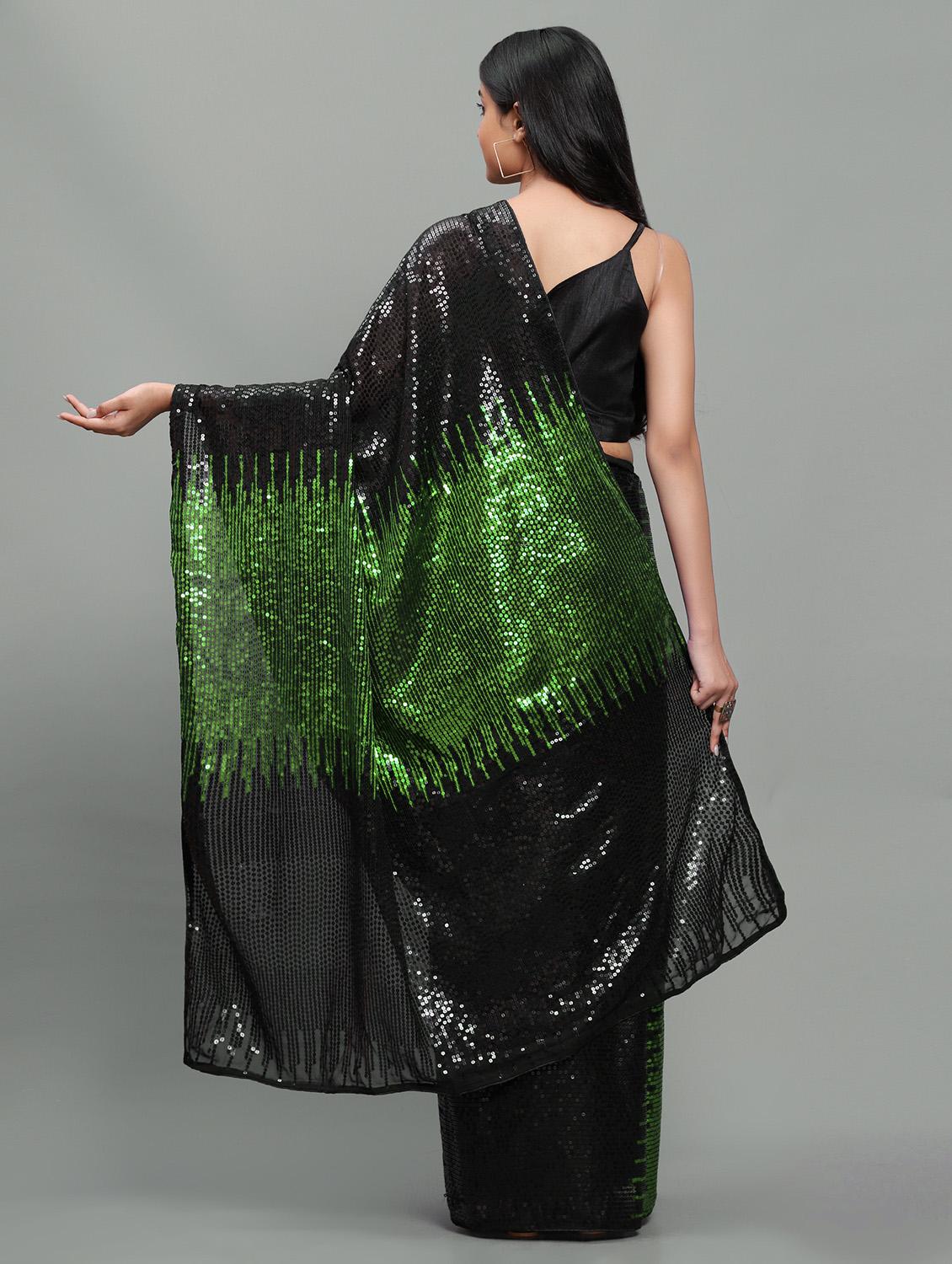green georgette embroidered saree with blouse - 18411018 - Standard Image - 1