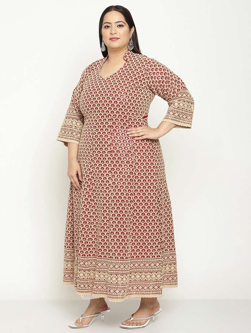 maroon chikankari flared kurta - 18411041 -  Standard Image - 1