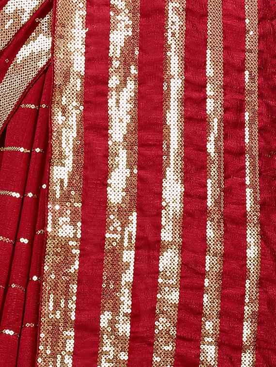 red silver sequence work over vichitra silk with brocade blouse embroidered saree with blouse - 18411063 - Standard Image - 4