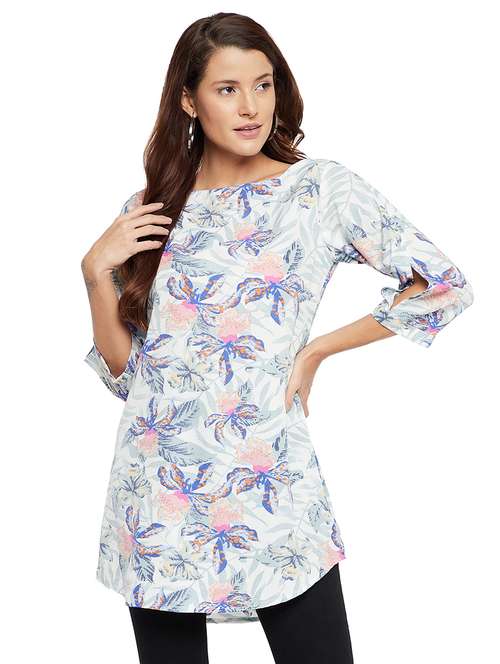 boat neck printed tunic - 18411088 - Standard Image - 0