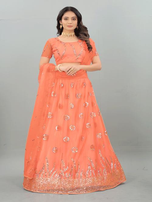 embroidered a-line lehenga - 18411106 - Standard Image - 0