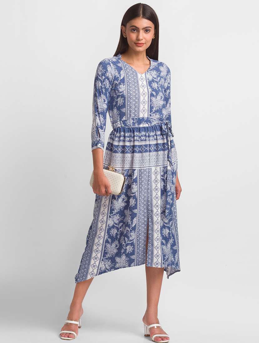 women's asymmetric block print dress