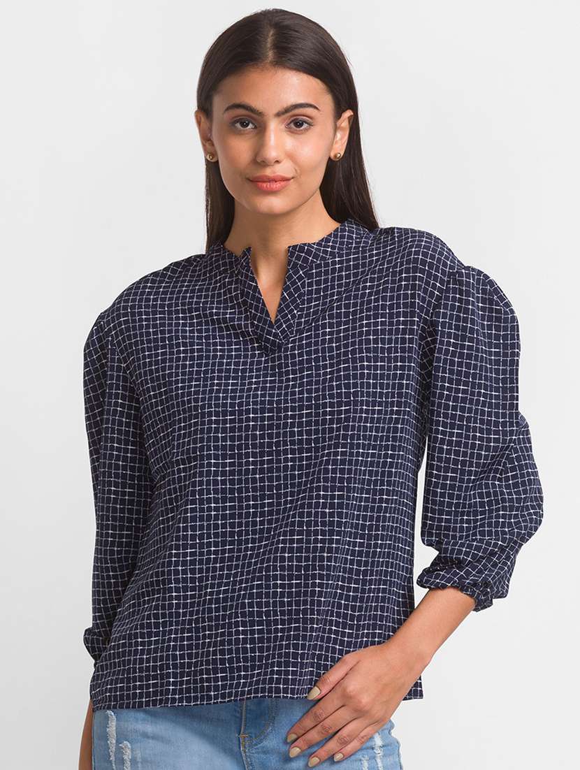 women's straight mandarin neck top