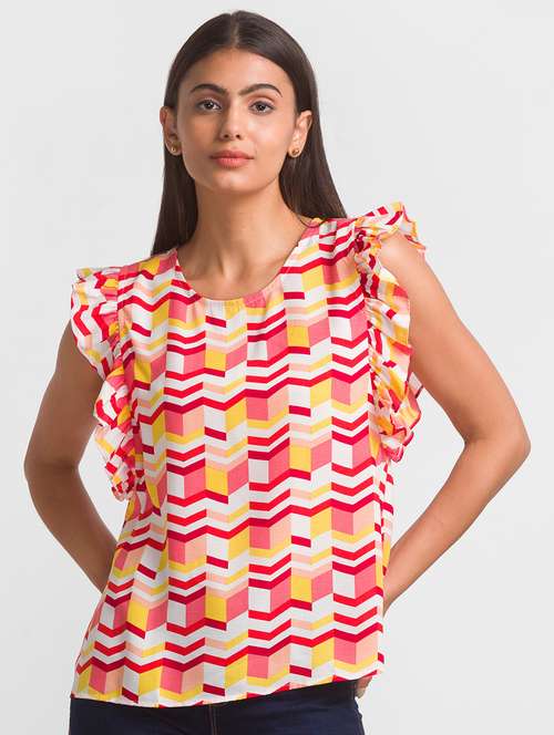women's ruffle round neck top - 18411423 -  Standard Image - 0