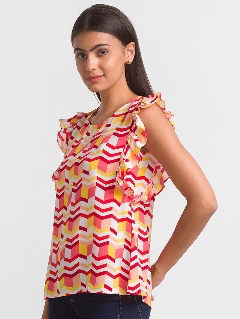 women's ruffle round neck top - 18411423 - Standard Image - 1