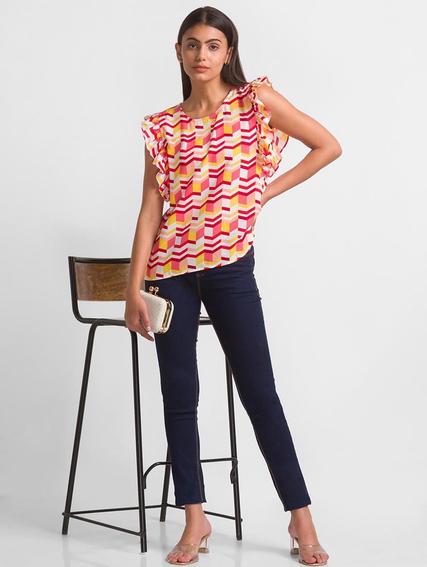 women's ruffle round neck top - 18411423 - Standard Image - 4