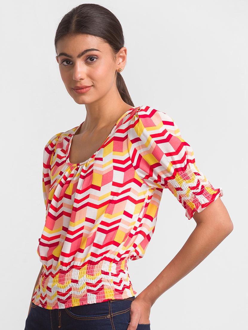 women's blouson round neck top - 18411427 - Standard Image - 1
