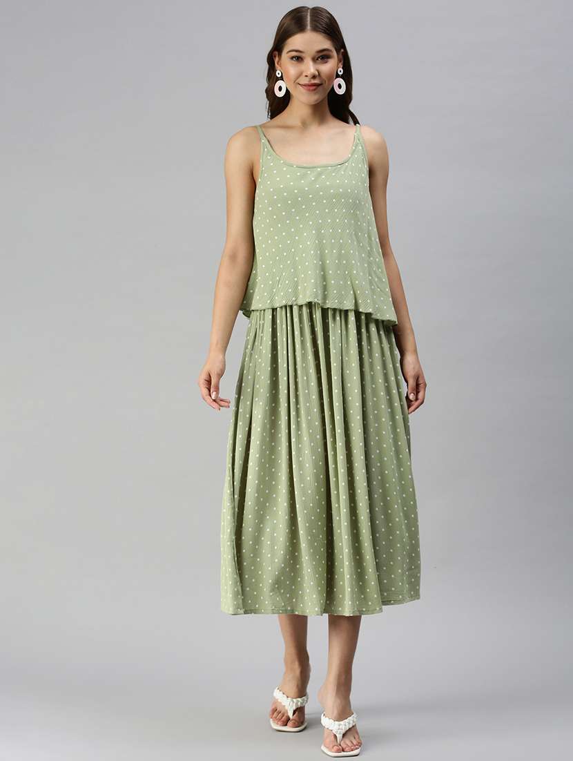 green polka dots maxi dress