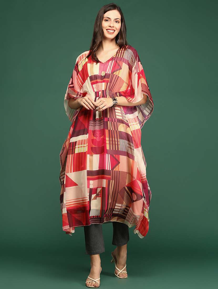 multi colored printed kaftan kurta