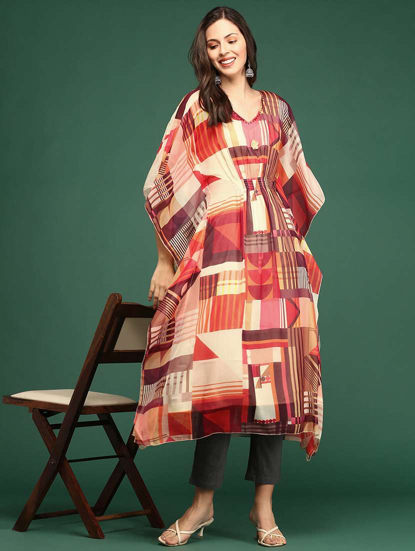 multi colored printed kaftan kurta - 18411556 -  Standard Image - 1