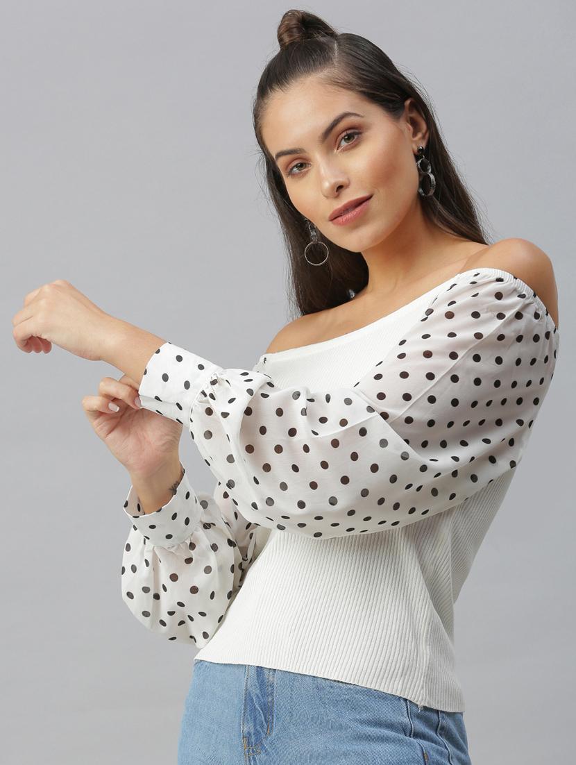 off shoulder polka dots regular top - 18411560 - Standard Image - 1