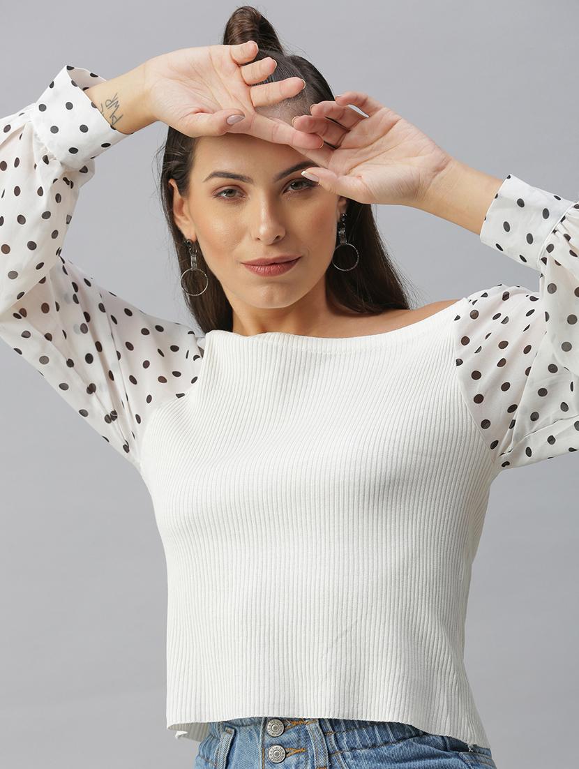 off shoulder polka dots regular top - 18411560 - Standard Image - 4