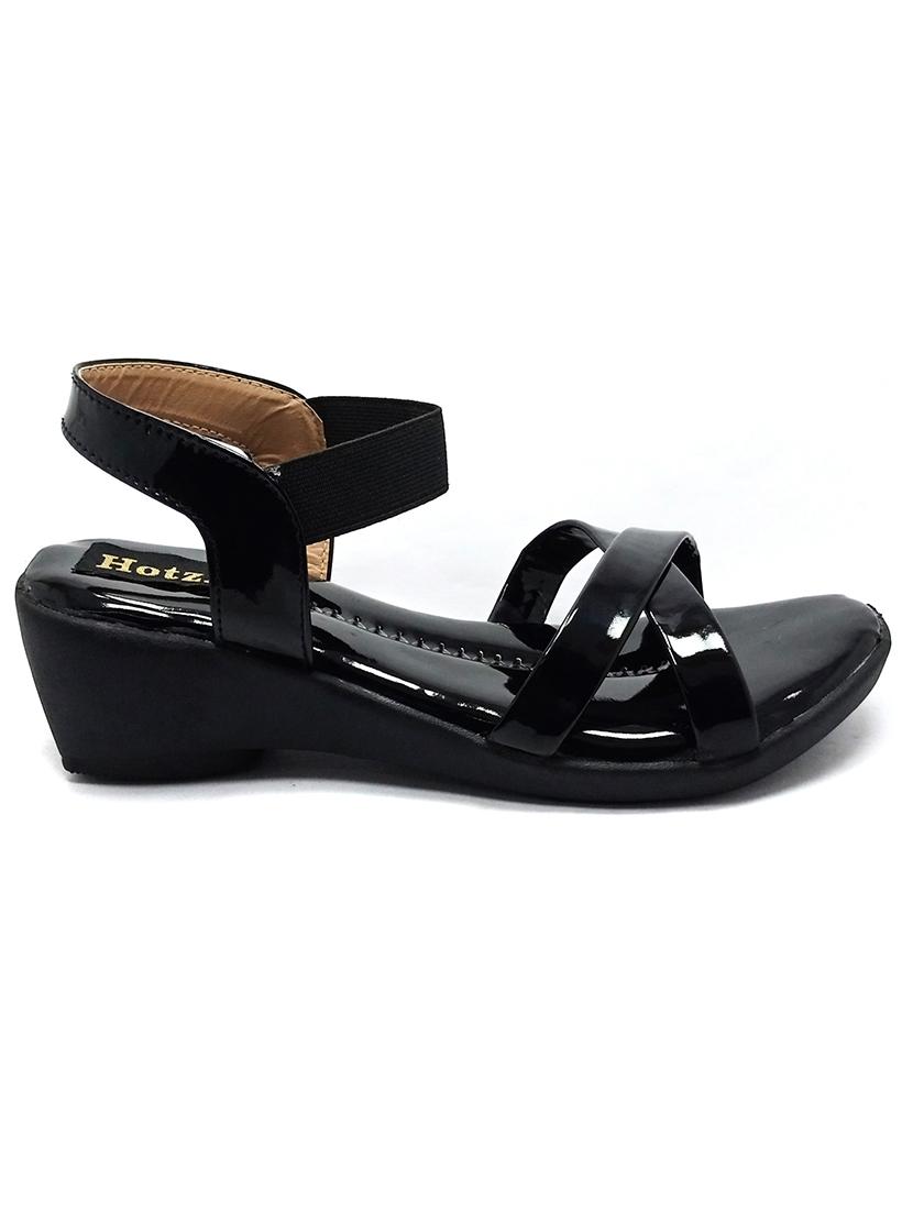 black synthetic ankle strap sandals - 18412182 - Standard Image - 1