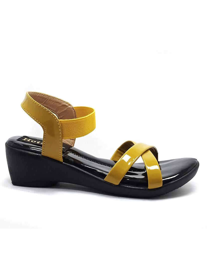 yellow synthetic ankle strap sandals - 18412184 - Standard Image - 1