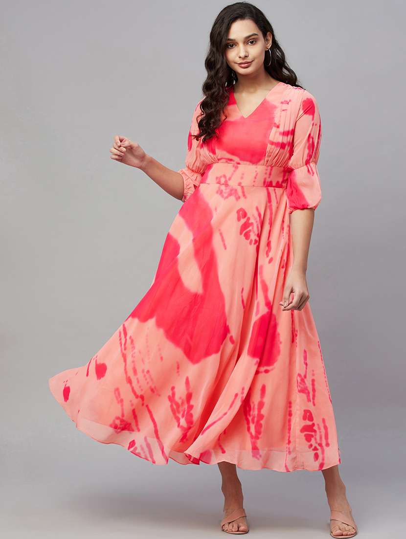v-neck printed fit & flare dress
