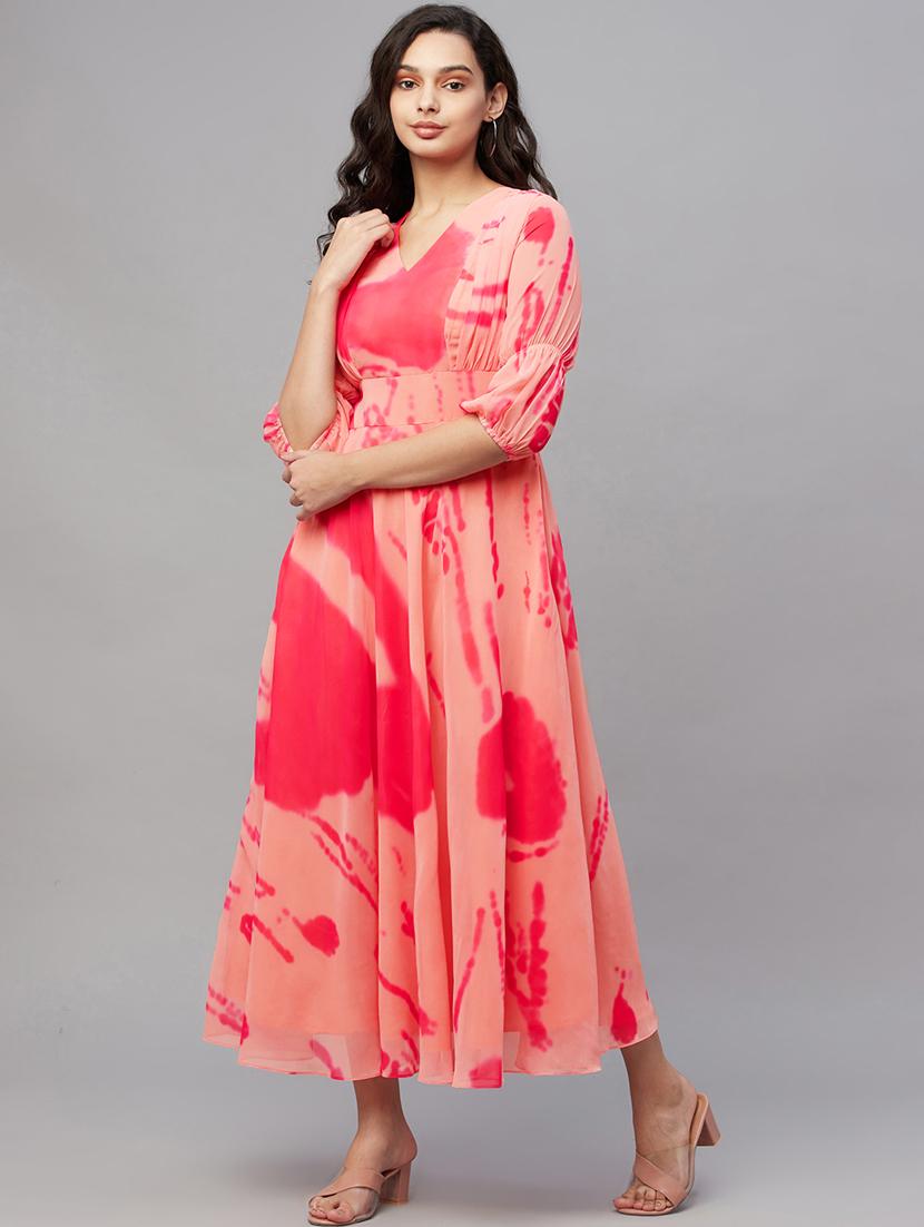 v-neck printed fit & flare dress - 18412188 -  Standard Image - 1