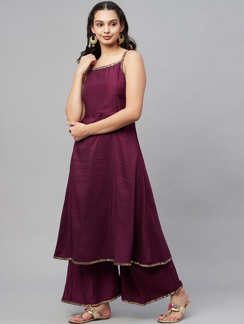 purple kurta palazzo set with dupatta - 18412276 - Standard Image - 1