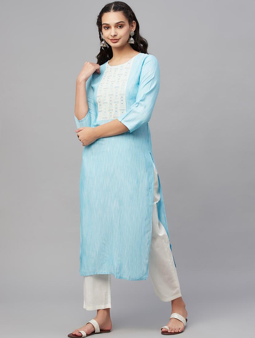 turquoise cotton kurta pant set - 18412476 - Standard Image - 1