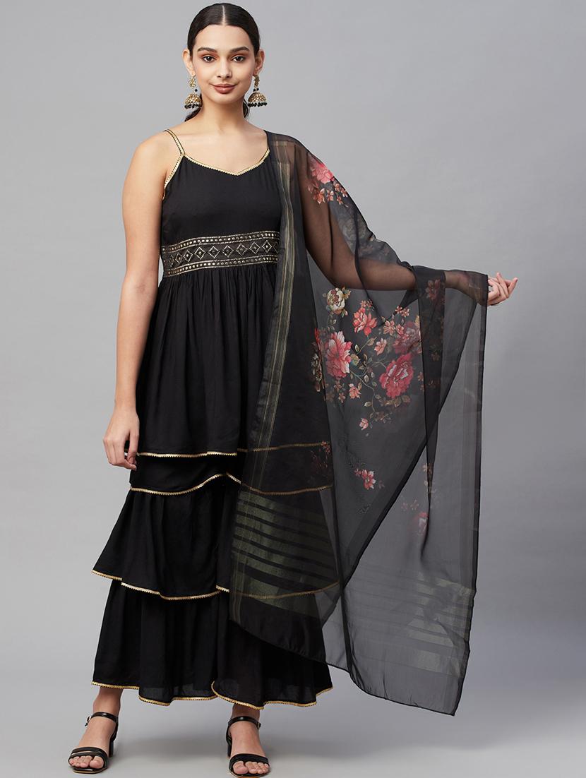 black kurta sharara set with dupatta