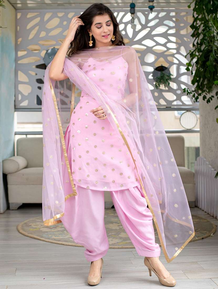 embroidered & gota work semi-stitched salwar suit set
