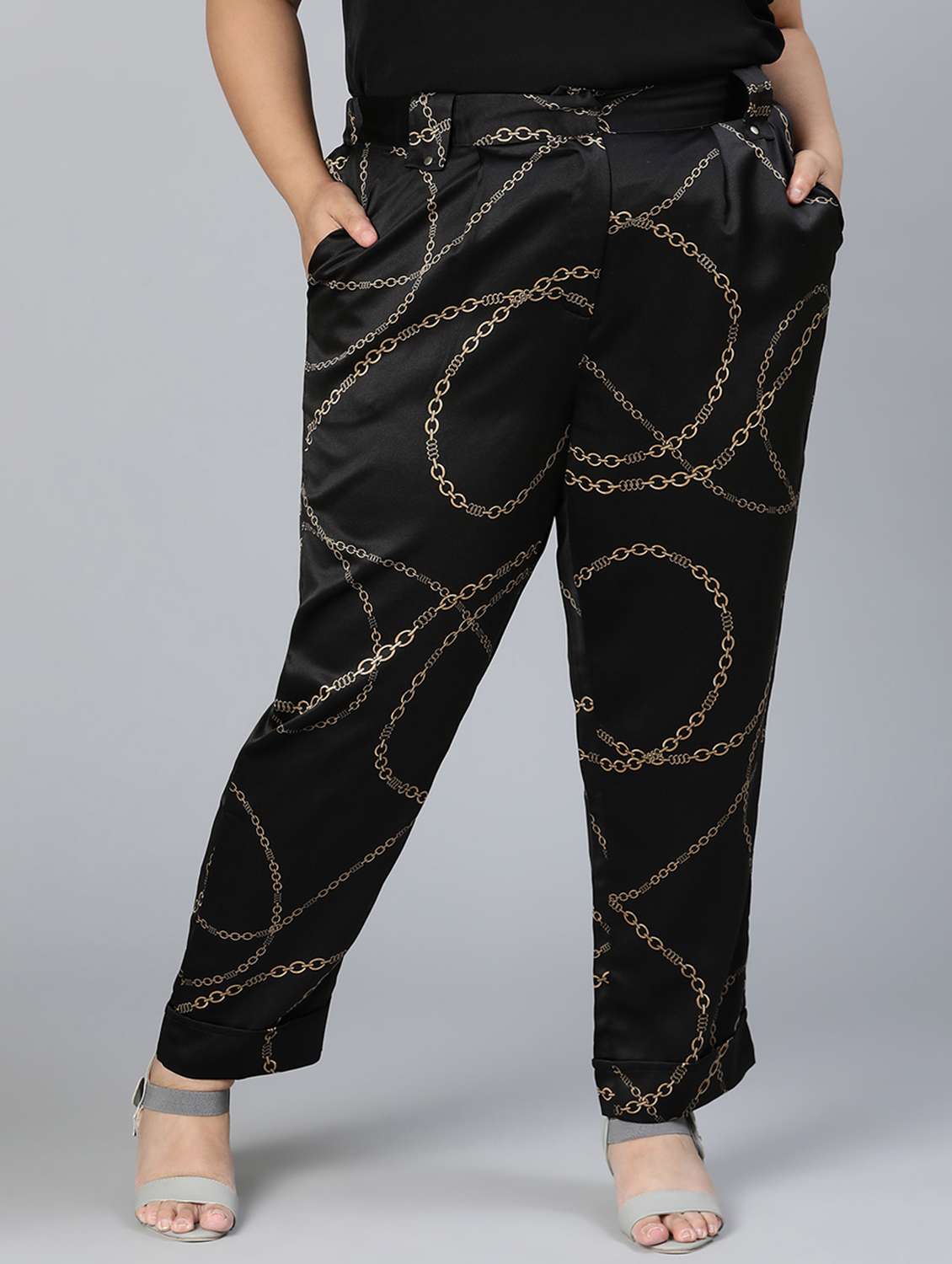 black printed plus size trouser