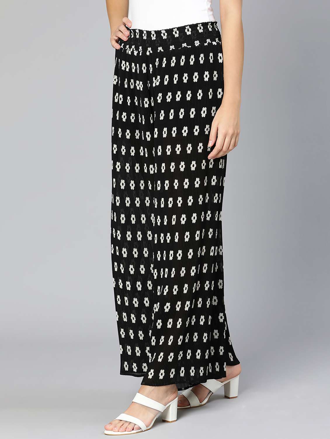 black printed flat front trouser - 18412915 -  Standard Image - 1