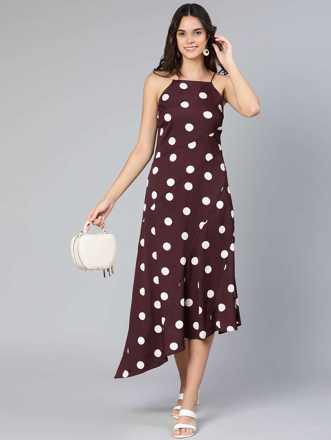 women's asymmetric polka dots dress