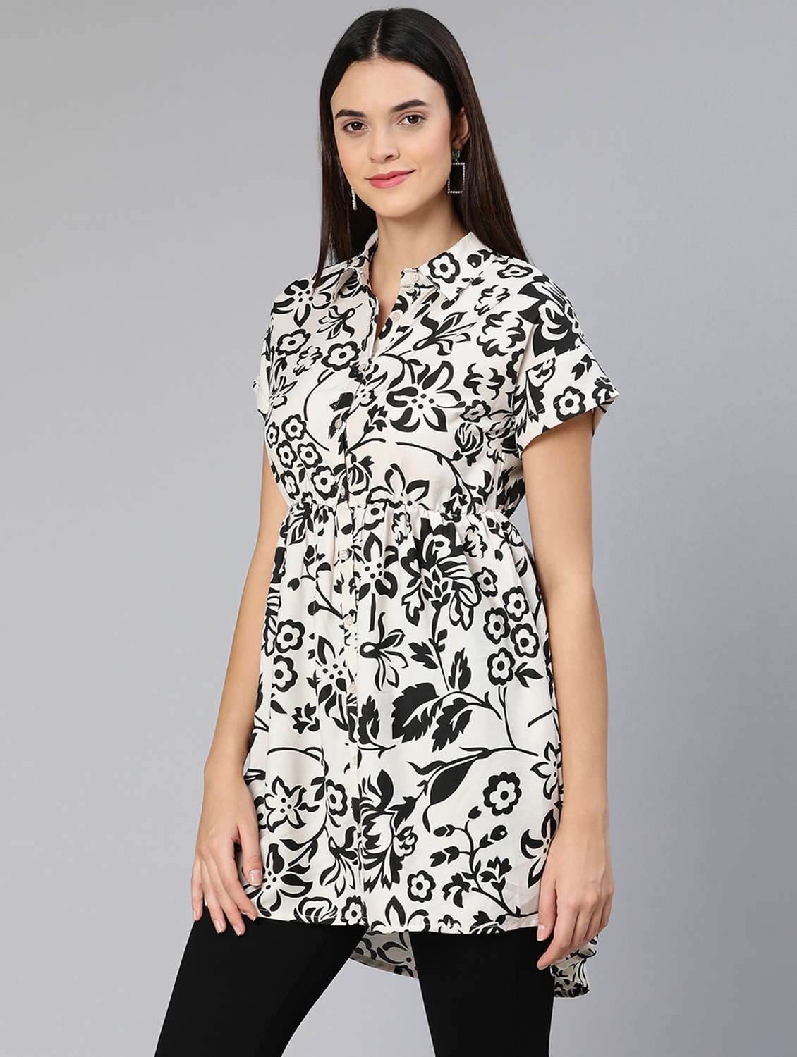 women's high-low collared top - 18412943 - Standard Image - 1
