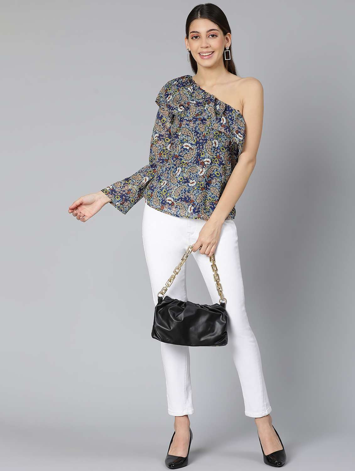 women's straight single shoulder top - 18412954 - Standard Image - 4