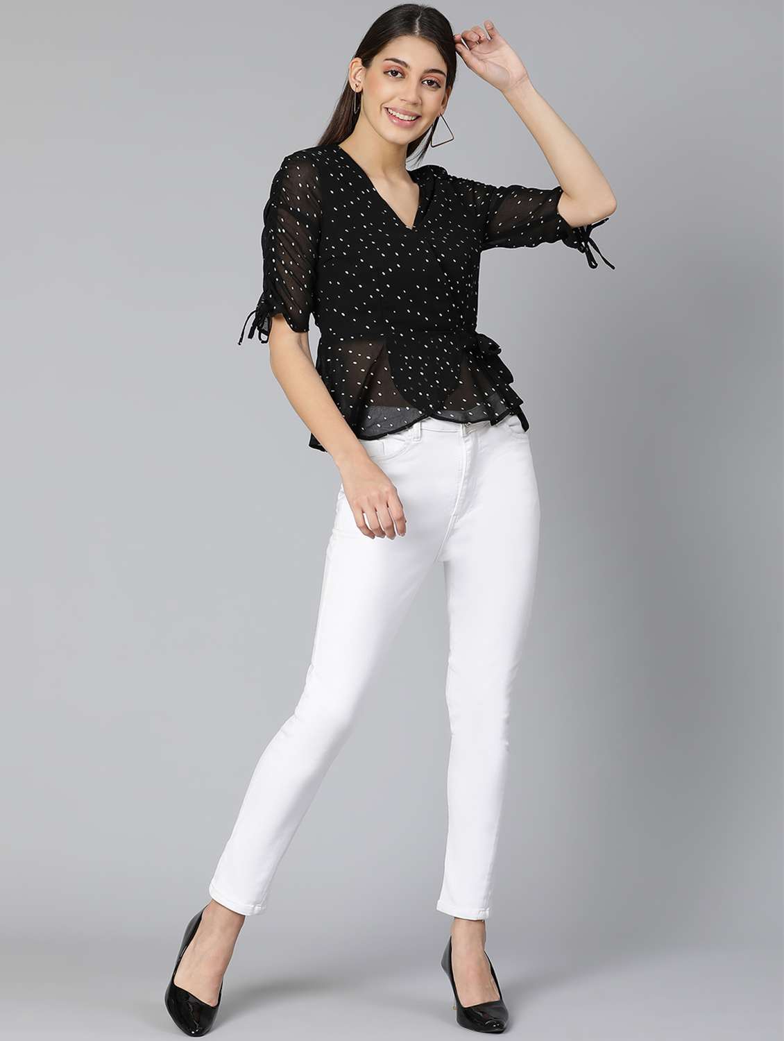 women's wrap v neck top - 18412956 - Standard Image - 4