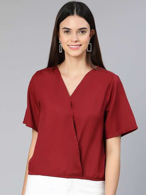 women's a line overlap neck top - 18412960 -  Standard Image - 0