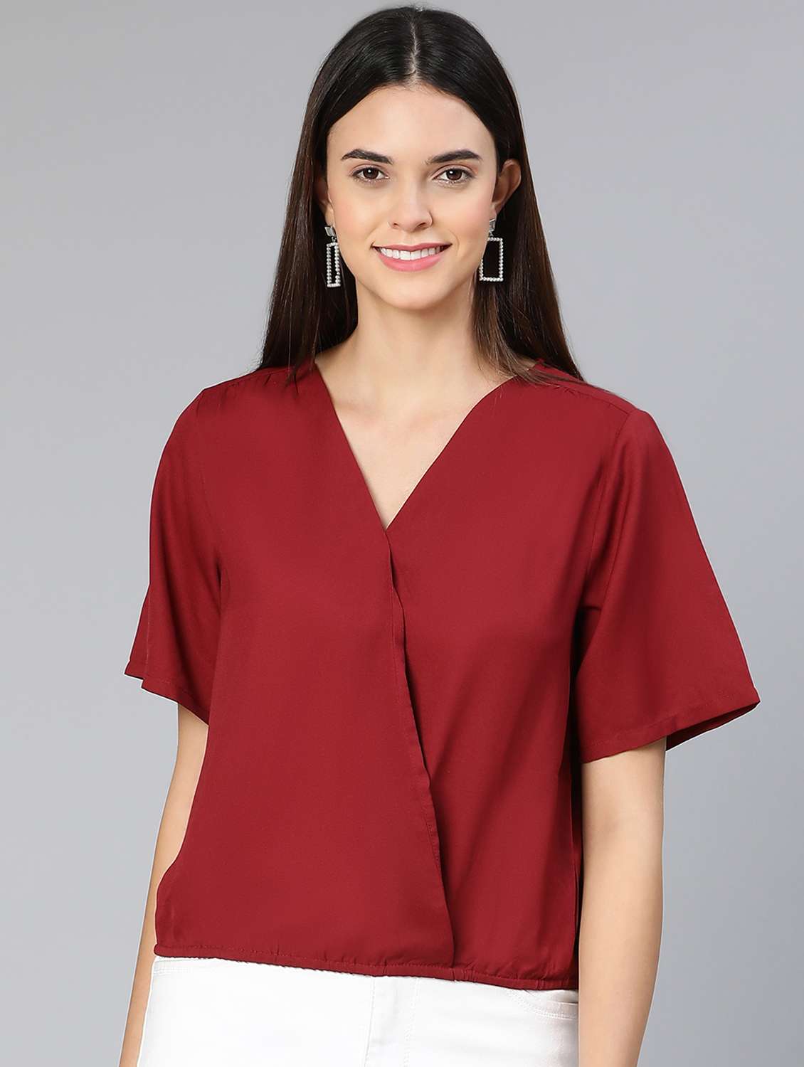 women's a line overlap neck top - 18412960 -  Zoom Image - 0