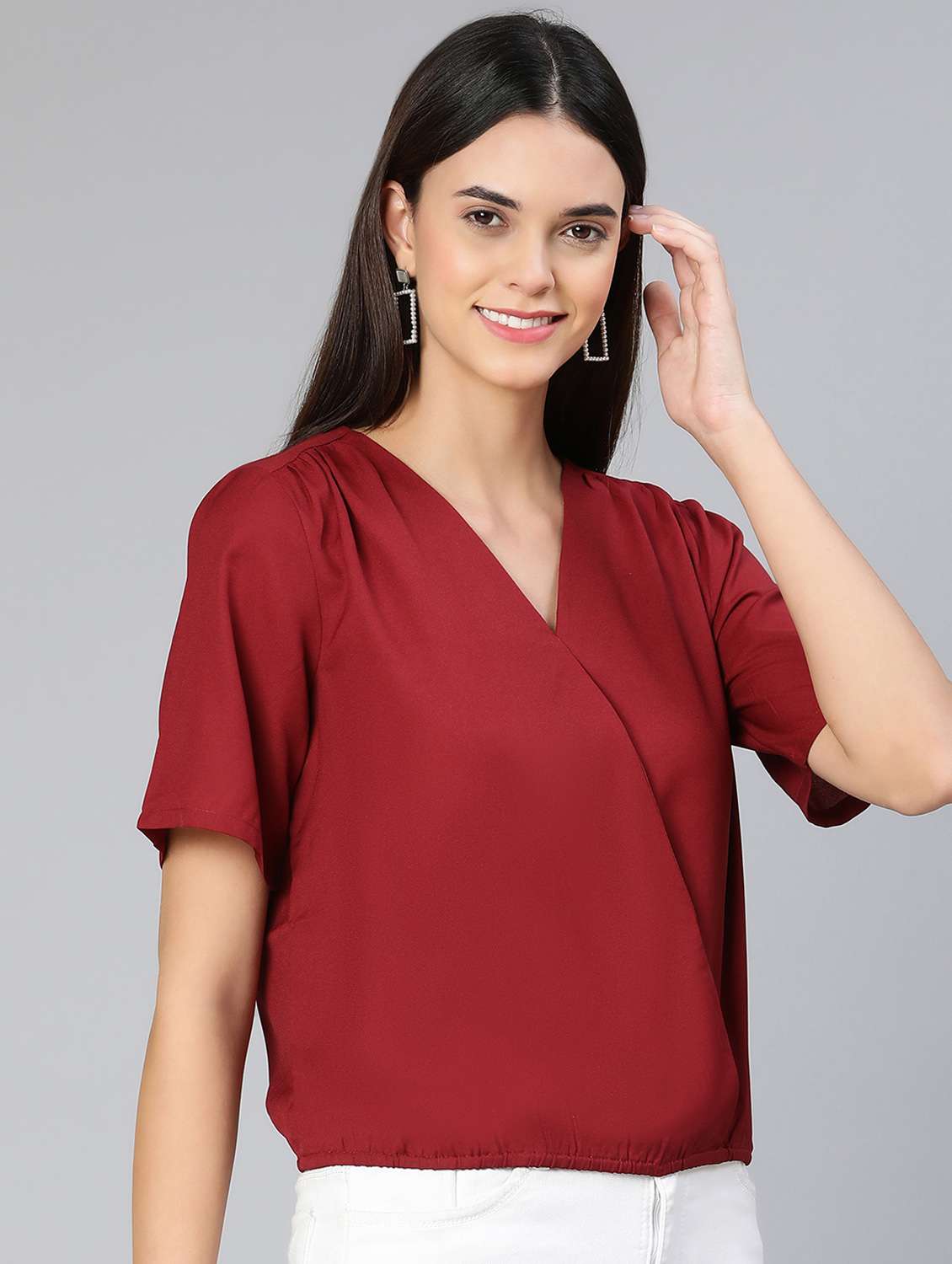 women's a line overlap neck top - 18412960 -  Standard Image - 1