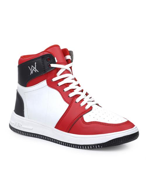 red pu lace up sneakers - 18413055 -  Standard Image - 0